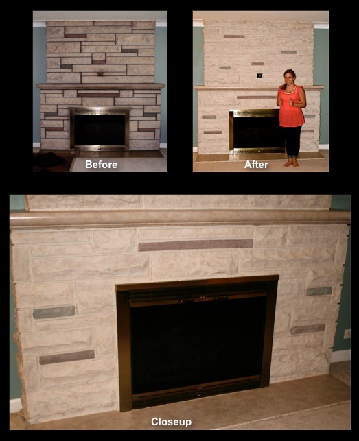 Stone Fireplace, hearth and mantel ledge stained to a modern look.