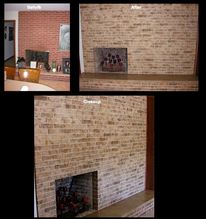 Stained fireplace brick and hearth.